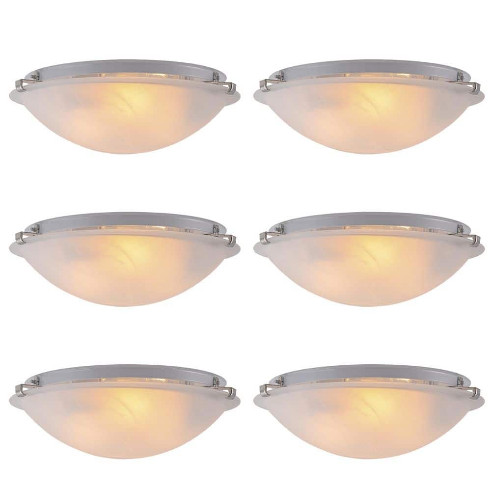 12 in. 2-Light Brushed Nickel Flush Mount Ceiling Light with Alabaster Glass and No Bulbs Included (6-Pack) price history on PriceWatchPro