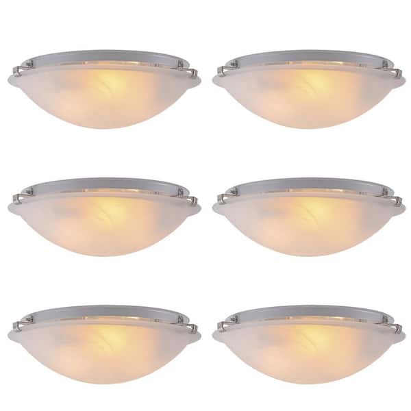 C Cattleya 12 in. 2-Light Brushed Nickel Flush Mount Ceiling Light with Alabaster Glass and No Bulbs Included (6-Pack)