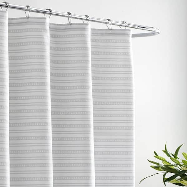 Vera Textured Stripe White Cotton, White Shower Curtain Textured