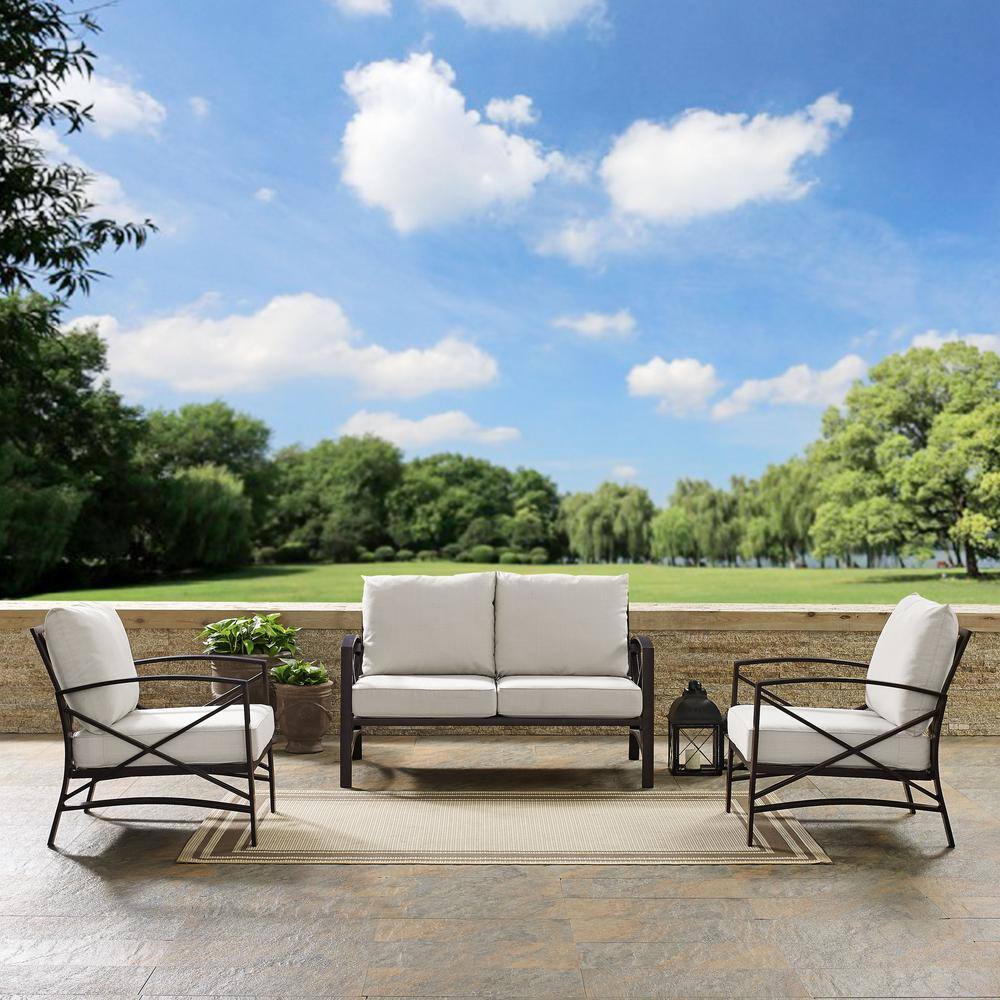 Kaplan 3-Piece Steel Outdoor Seating Set with Oatmeal Cushions