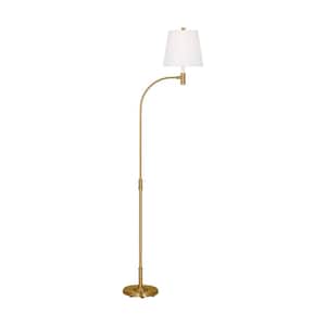 Belmont 10.25 in. W x 71.125 in. H 1-Light Burnished Brass Dimmable Task Standard Floor Lamp with White Linen Shade