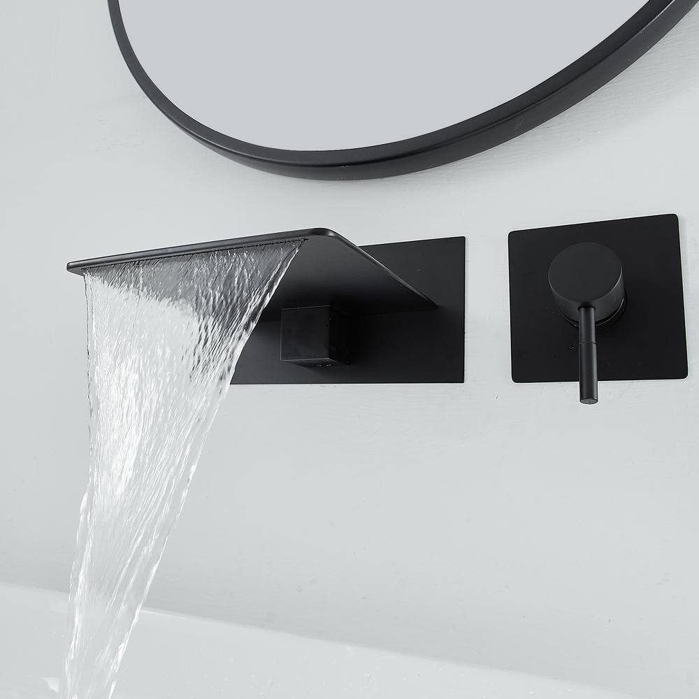 Matte Black Wall-Mounted Single-Handle Waterfall Bathroom Faucet