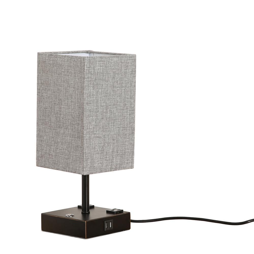 15" Black Touch Control Table Lamp with USB Ports and Fabric Shade