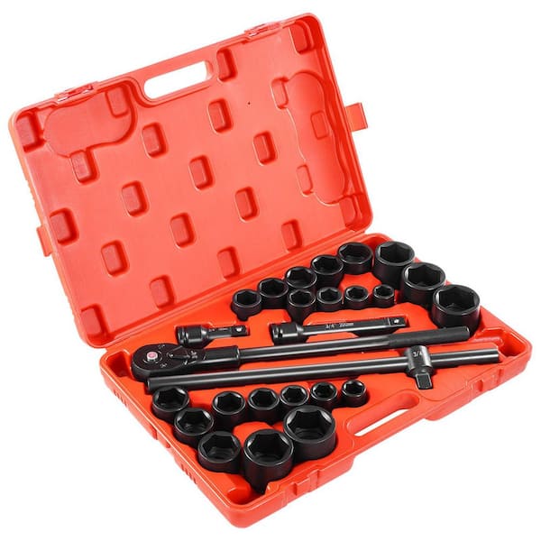 3/4 in. Drive Impact Socket Set, 27-Pieces SAE 7/8 in. to 2 in. and Metric 22 mm to 50 mm, 6-Point Cr-V Alloy Steel