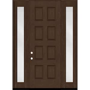 Regency 64 in. x 96 in. 8-Panel LHOS Hickory Stain Mahogany Fiberglass Prehung Front Door w/Dbl 12in. Sidelites