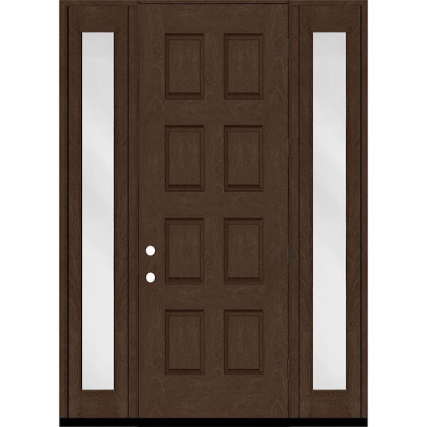 Steves & Sons Regency 68 in. x 96 in. 8-Panel LHOS Hickory Stain Mahogany Fiberglass Prehung Front Door w/Dbl 14in. Sidelites