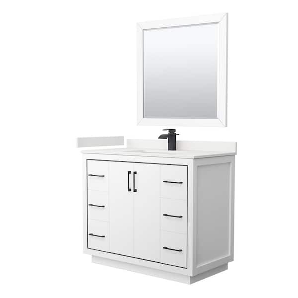 Wyndham Collection Icon 42 in. W x 22 in. D x 35 in. H Single Bath Vanity in White with White Quartz Top and 34 in. Mirror