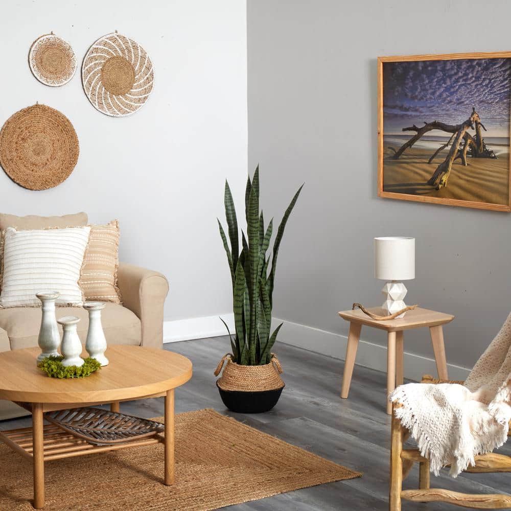 46 in. Green Sansevieria Artificial Plant in Boho Chic Handmade Cotton & Jute White Woven Planter price history on PriceWatchPro