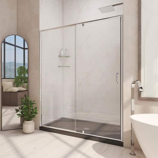 DreamLine Flex 32 in D x 42 in. W x 74.75 in. H Framed Pivot Shower Door in Chrome with Center Drain Black Acrylic Base Kit