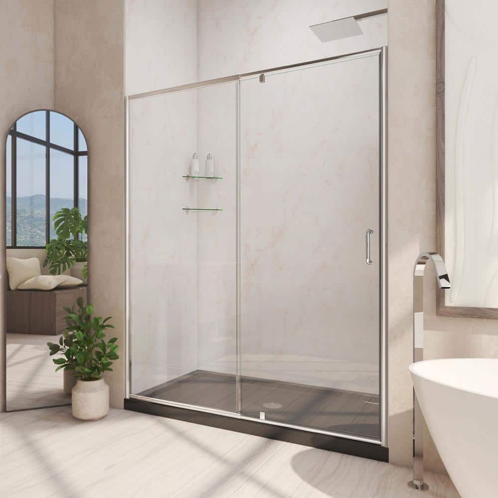 Flex 60 in. W x 30 in. D x 74.75 in. Pivot Framed Shower Door in Chrome with Center Drain Black Acrylic Base Kit price history on PriceWatchPro