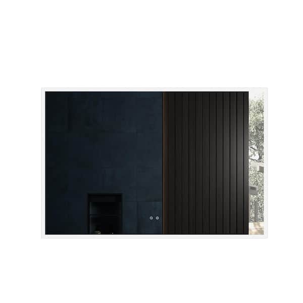 Bnuina 47.2 in. W x 31.5 in. H Small LED Backlit Anti-Fog Rectangular Frosted Glass Framed Wall Bathroom Vanity Mirror White
