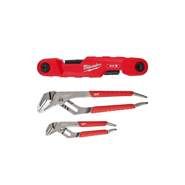 SAE Electrician's Folding Hex Key Set (11-Piece) and 6" & 10" Comfort Grip Straight Jaw Pliers Set (2-Piece)