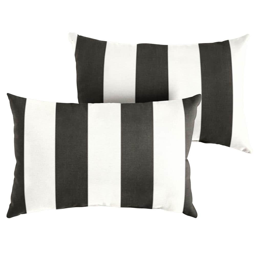 Sunbrella Black White Stripe Rectangular Outdoor Knife Edge Lumbar Pillows 