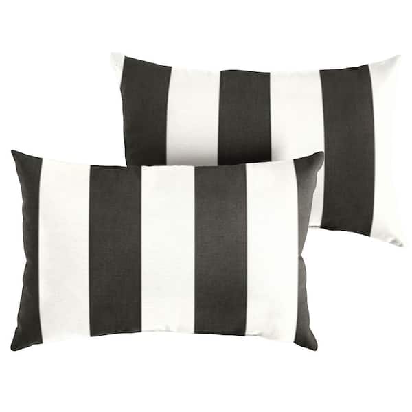 SORRA HOME Sunbrella Black White Stripe Rectangular Outdoor Knife Edge Lumbar Pillows (2-Pack)