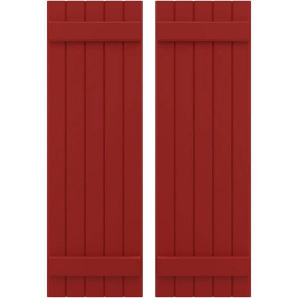 Ekena Millwork 17-1/2-in W x 55-in H Americraft 5 Board Exterior Real Wood Joined Board and Batten Shutters Fire Red