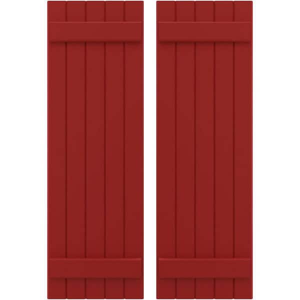 Ekena Millwork 17-1/2 in. W x 83 in. H Americraft 5-Board Exterior Real Wood Joined Board and Batten Shutters in Fire Red