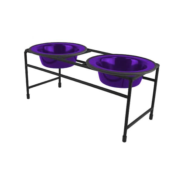 Platinum Pets Modern Double Diner Feeder with Stainless Steel Cat/Dog Bowls, Electric Purple