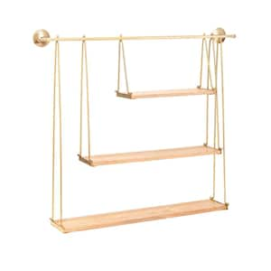 Luna 6 in. x 37 in. 31.5 in. Gold and Natural Wood Decorative Shelves