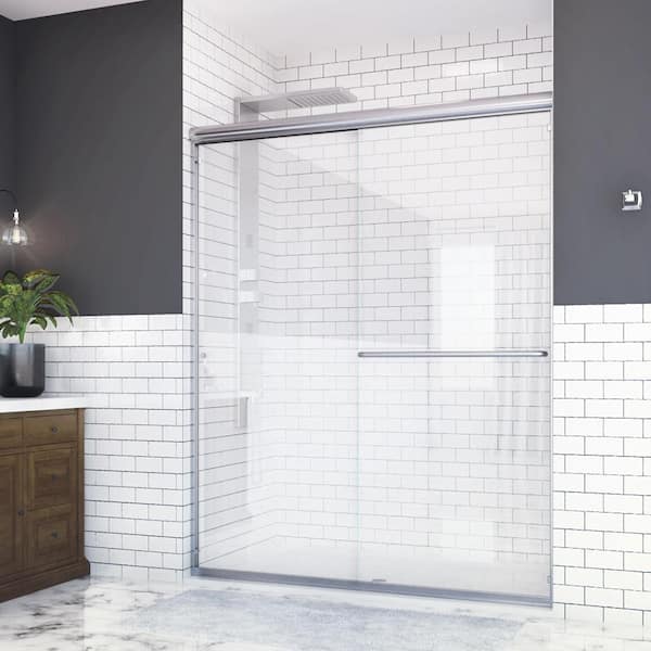 Holcam Distinctive 58 in. x 70.5 in. Semi-Frameless Sliding Shower Door in Chrome