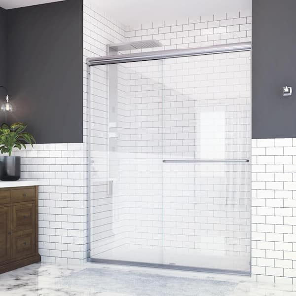 Holcam Distinctive 58 in. x 70.5 in. Frameless Sliding Shower Door in Silver