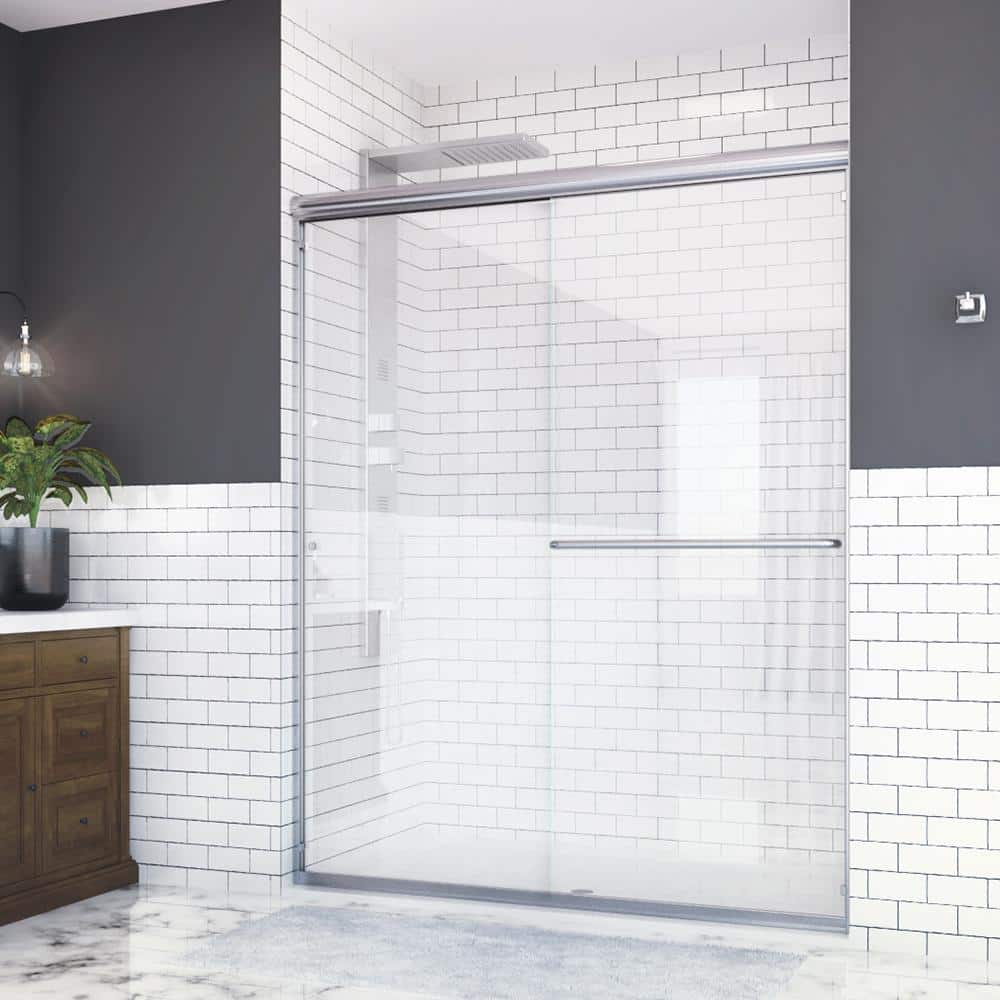 Distinctive 60" Chrome Semi-Frameless Sliding Shower Door with Clear Glass