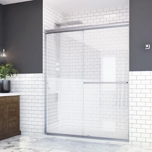 Distinctive 60 in. x 70-1/2 in. Semi-Frameless Sliding Shower Door in Chrome with Towel Bar and Knob Pull
