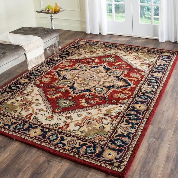 Heritage Red 10 ft. x 10 ft. Border Floral Medallion Square Area Rug