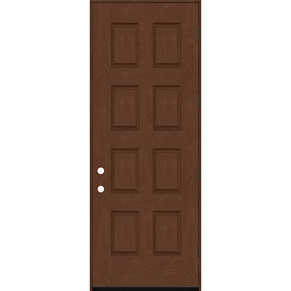 Steves & Sons Regency 36 in. x 96 in. 8-Panel LHOS Chestnut Stain Mahogany Fiberglass Prehung Front Door