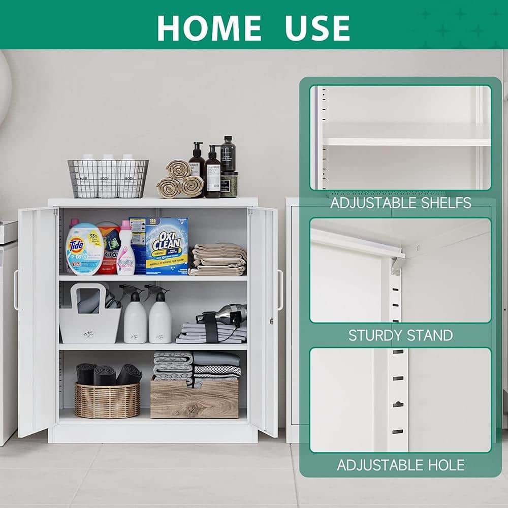 White Lockable Freestanding Office Cabinet with Adjustable Shelving