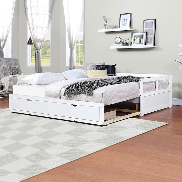 Jasper White Twin to King Extending Day Bed with Storage Drawers
