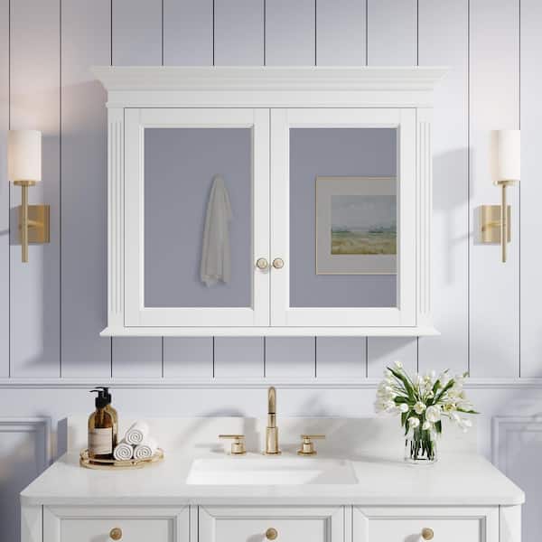 40 in. W x 30 in. H Rectangular Handmade Solid Wood Medicine Cabinet with Mirror, and Soft-close Door White, Double Door