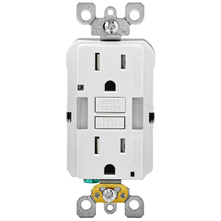 Leviton 15 Amp Self-Test SmartlockPro Combo Duplex Guide Light and Tamper Resistant GFCI Outlet, White GFNL1-W