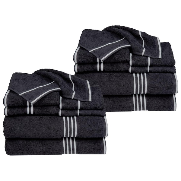 Lavish Home 16-Piece Black Cotton Towel Set