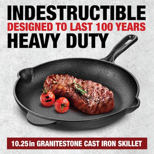 Granitestone 10.25 in. Pre-Seasoned Cast Iron Skillet, Black