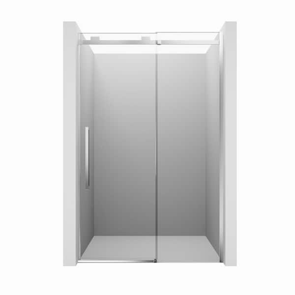 Dimakai 48in. W x 76in. H Sliding Frameless Shower Door in Chrome with Clear 10mm Thickness Tempered Glass