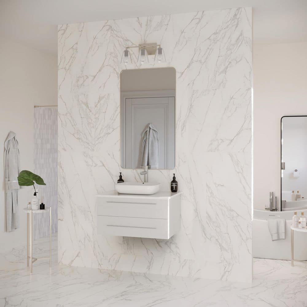 Lucera 30'' White Quartz Stone Wall-Mount Vanity