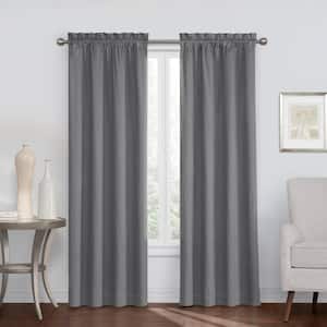 Canova Thermaback Charcoal Solid Polyester 42 in. W x 84 in. L Room Darkening Single Rod Pocket Curtain Panel