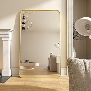 36 in. W x 60 in. H Gold Aluminum Framed Rounded Wall Mount Full Length Mirror