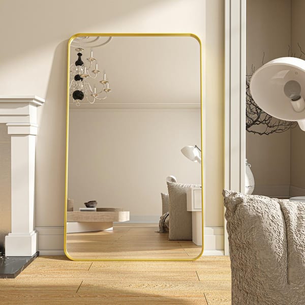 ORGANNICE 36 in. W x 60 in. H Gold Aluminum Framed Rounded Wall Mount Full Length Mirror