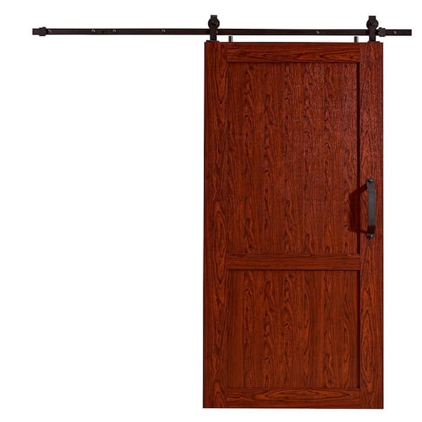 Pinecroft 42 in. x 84 in. Millbrooke Cherry H Style PVC Vinyl Sliding Barn Door and Hardware Kit - Door Assembly Required