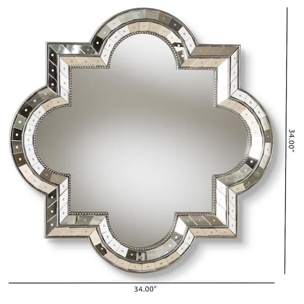 Medium Round Antique Silver Art Deco Mirror (34 in. H x 34 in. W)
