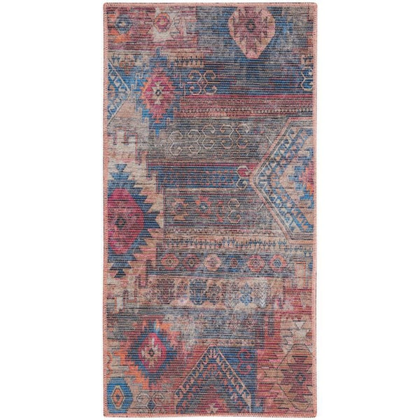 Unbranded Machine Washable Series 1 Multicolor 3 ft. x 5 ft. Distressed Traditional Area Rug