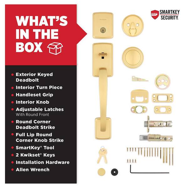 Kwikset Brentford Satin Brass Keyed Door Handleset with Deadbolt