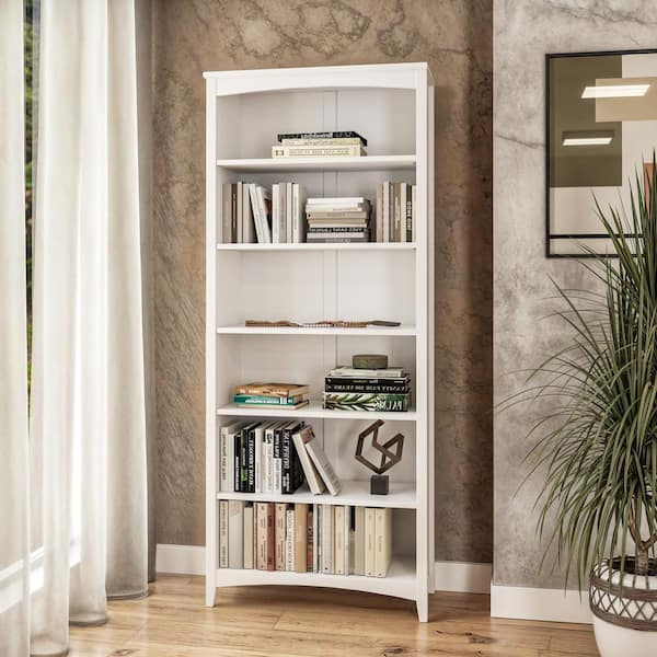 Camaflexi Shaker Style 72 in. White Wood 6-shelf Standard Bookcase