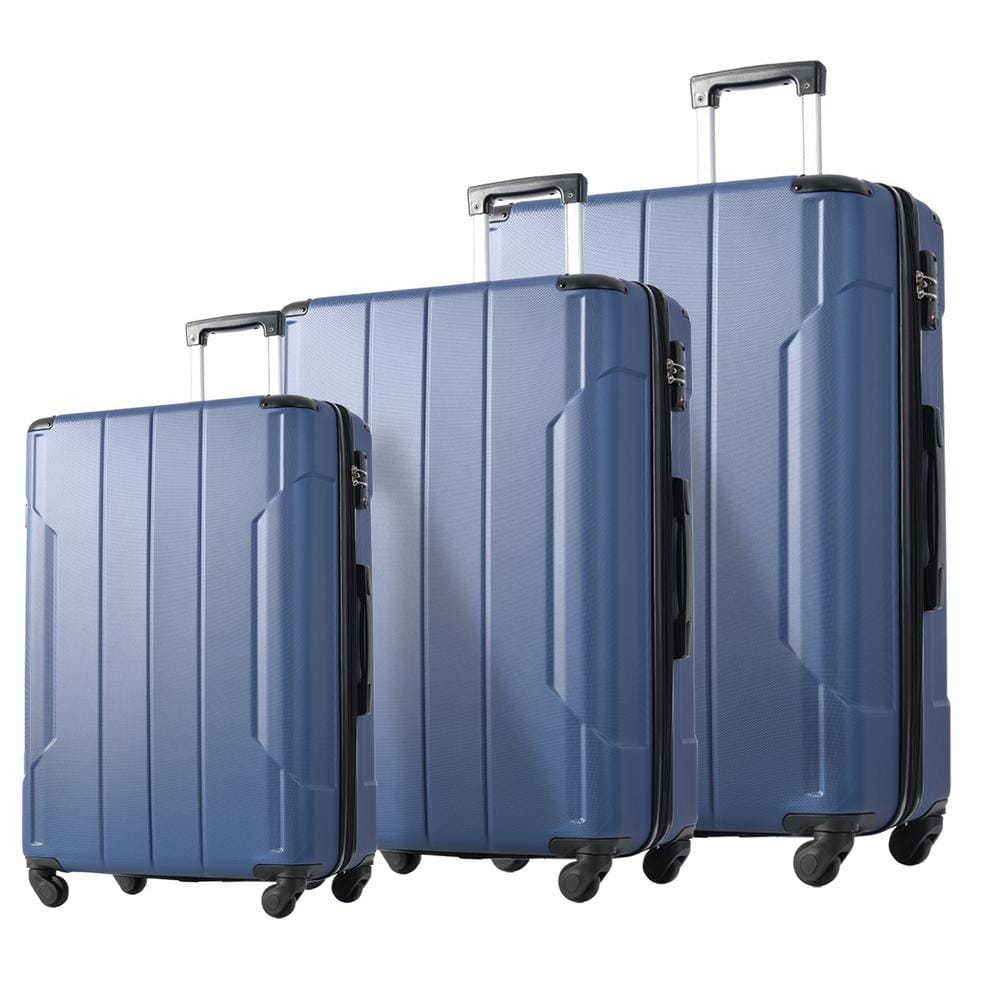 Merax Blue 3-Piece Expandable ABS Hardshell Spinner Luggage Set With ...