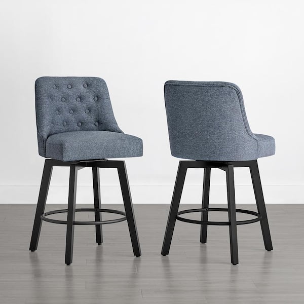 Spruce & Spring Percival 26 in. Blue Fabric Counter Height Swivel Barstools with Back for Kitchen and Dining Room (Set of 2)
