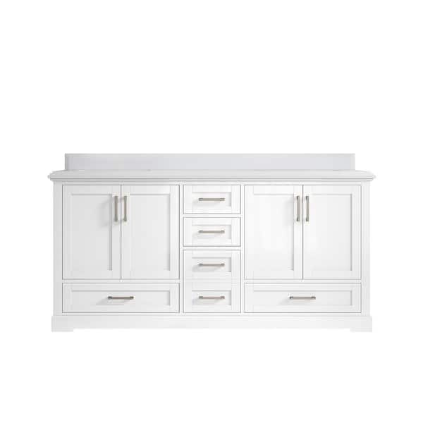 Willow Collections Boston 72 in. W x 22 in. D x 36 in. H Double Sink Bath Vanity in White with 1.5 in. White Quartz Top