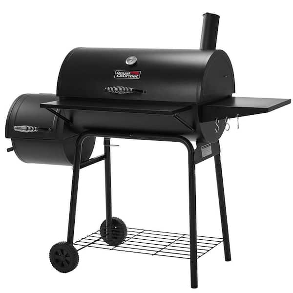 Royal Gourmet CC1830W 30" Charcoal Grill With Offset Smoker - 811 Sq In Cooking Area, Adjustable Coal Tray, Side Shelves, Black
