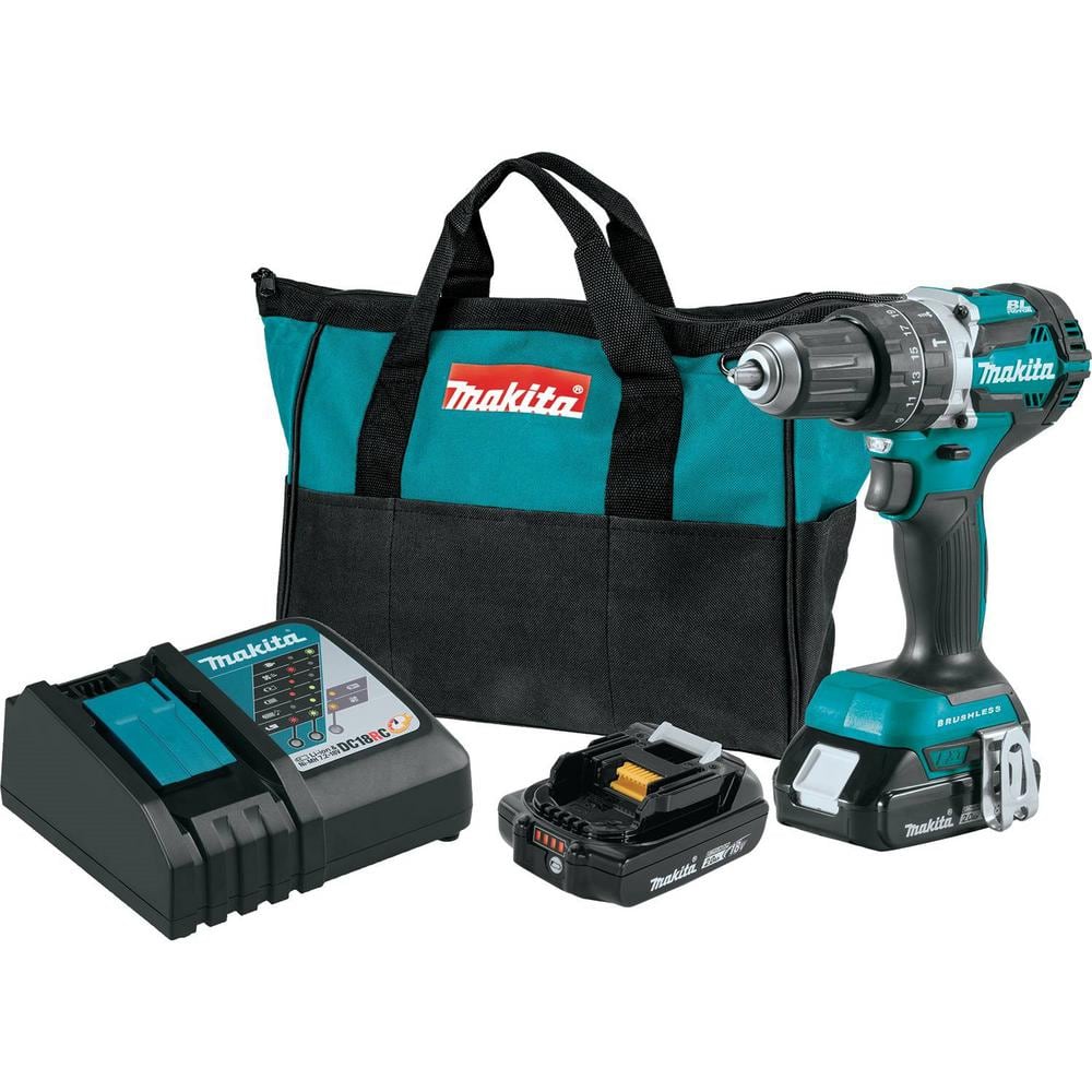 mikro Bermad trængsler Makita 18V LXT Lithium-Ion Compact Brushless Cordless 1/2 in. Hammer Driver- Drill Kit with (2) 2.0Ah Batteries, Charger and Bag XPH12R - The Home Depot