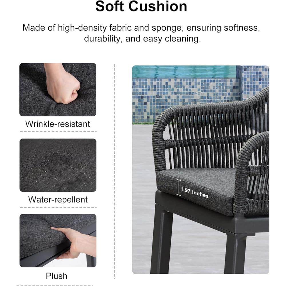 Gray Aluminum Bar Height Armchairs with Cushions